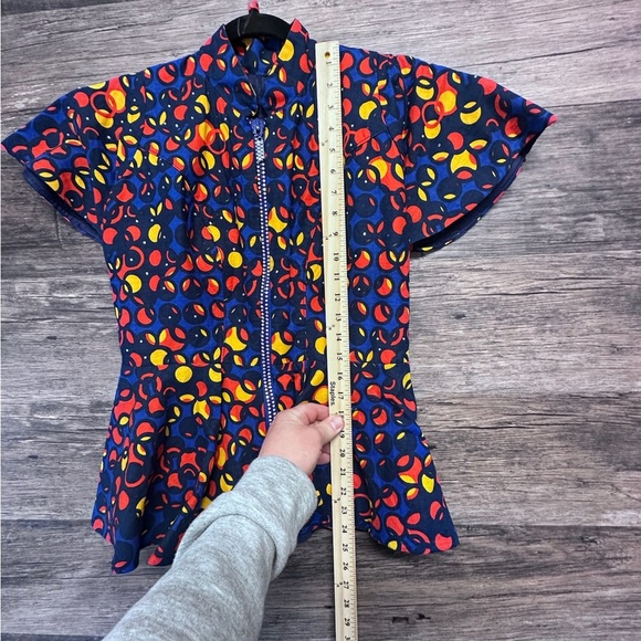 Colorful Full Zip Women's Blouse Top - Picture 8 of 9